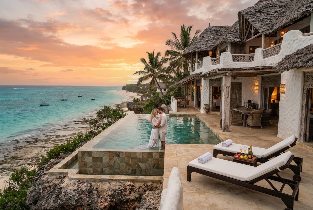 Alfajiri clifftop villa with private pool overlooking Diani Beach on the Indian Ocean